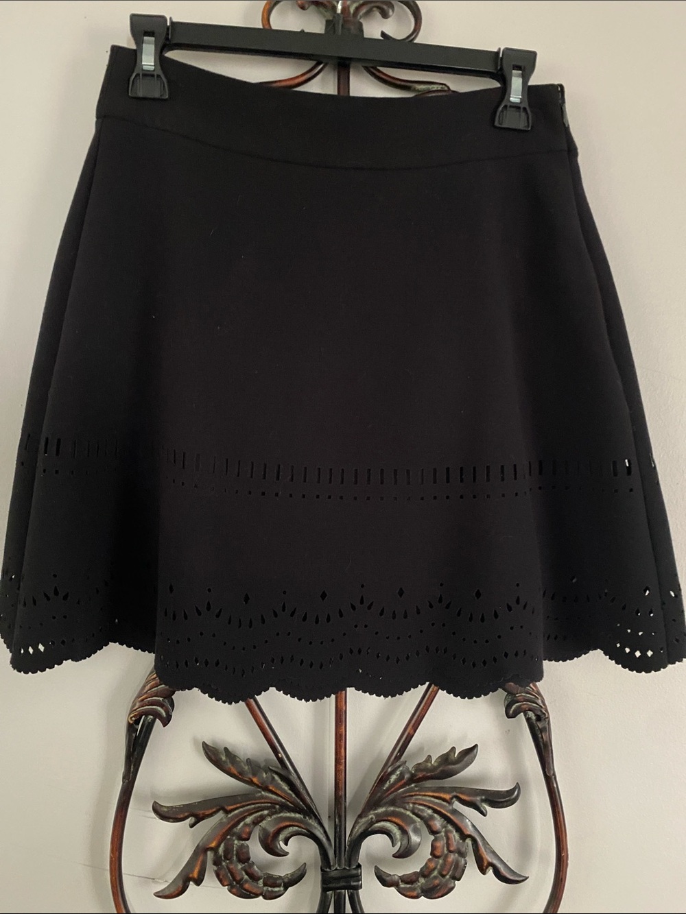 LOFT Black Circle Skirt with Laser-Cut Hem